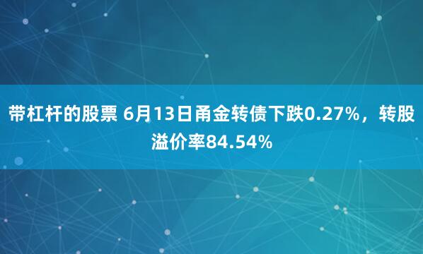 带杠杆的股票 6月13日甬金转债下跌0.27%，转股溢价率84.54%