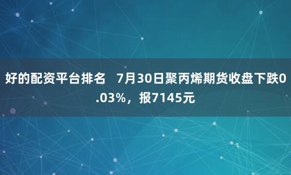 好的配资平台排名   7月30日聚丙烯期货收盘下跌0.03%，报7145元